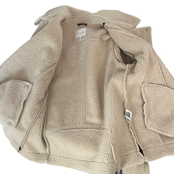 Avec Les Filles Jacket Moto L Biker Faux Shearling Brown - Picture 7 of 9